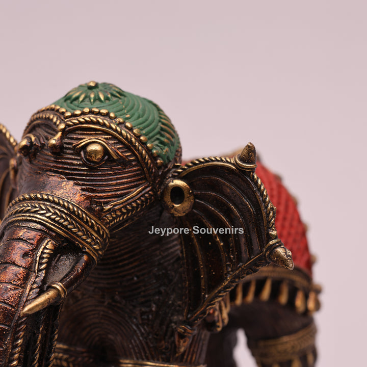 Handcrafted Dhokra Brass Multi-Trunk Elephant Statue