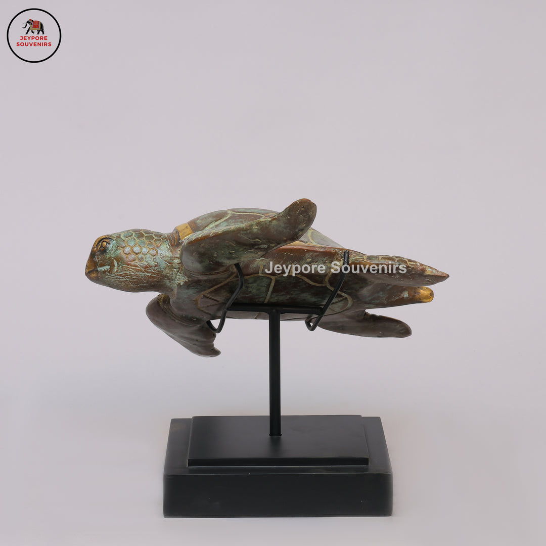 Handcrafted Brass Sea Turtle Sculpture with Antique Gold Fininsh