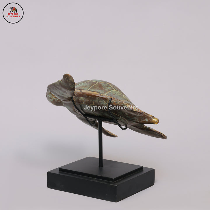 Handcrafted Brass Sea Turtle Sculpture with Antique Gold Fininsh