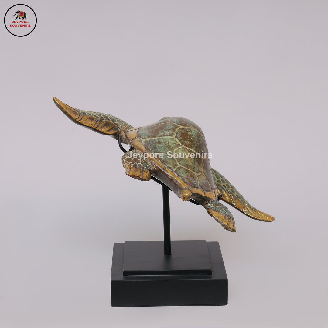Handcrafted Brass Sea Turtle Sculpture with Antique Gold Fininsh