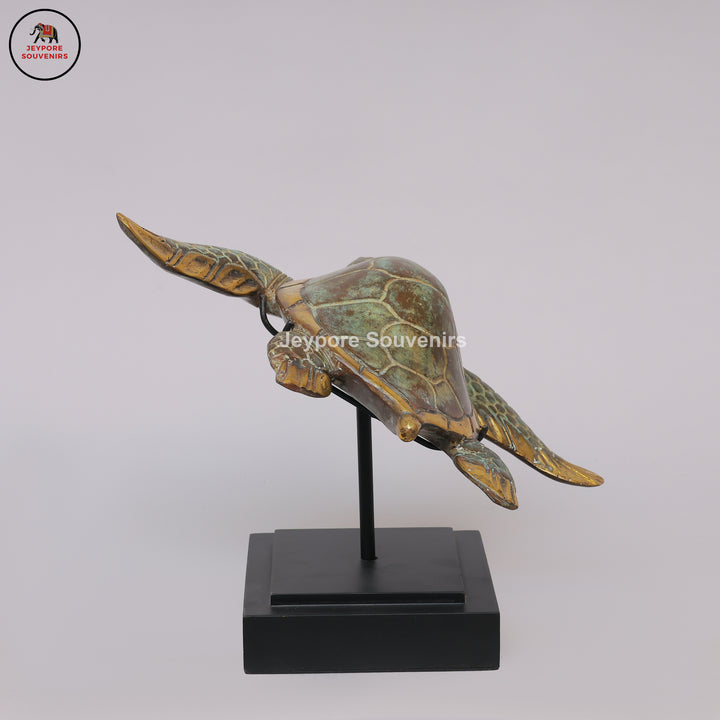 Handcrafted Brass Sea Turtle Sculpture with Antique Gold Fininsh