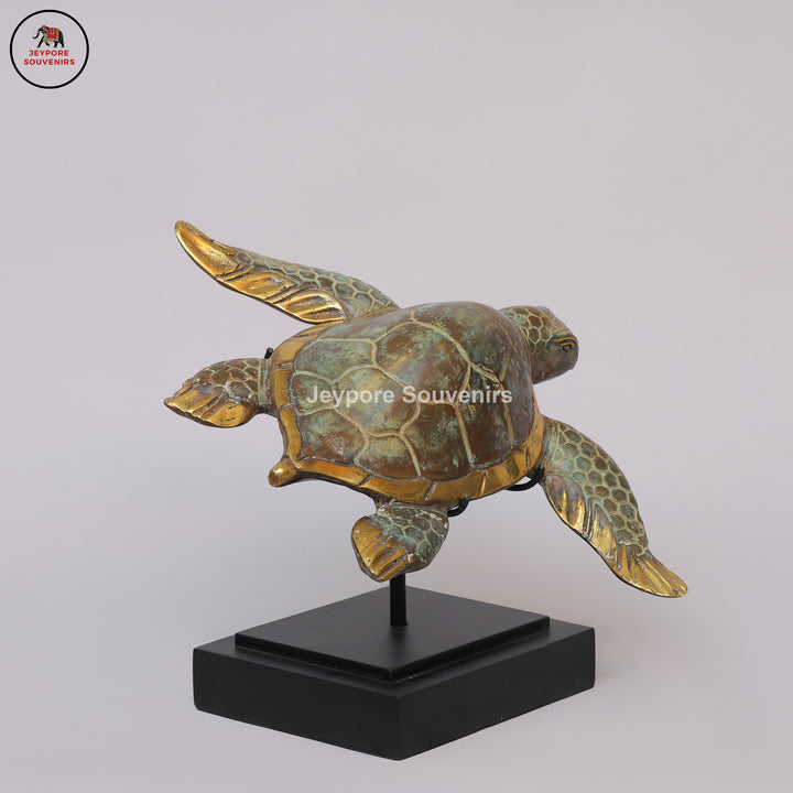 Handcrafted Brass Sea Turtle Sculpture with Antique Gold Fininsh