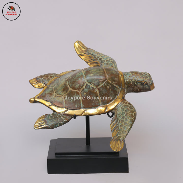 Handcrafted Brass Sea Turtle Sculpture with Antique Gold Fininsh