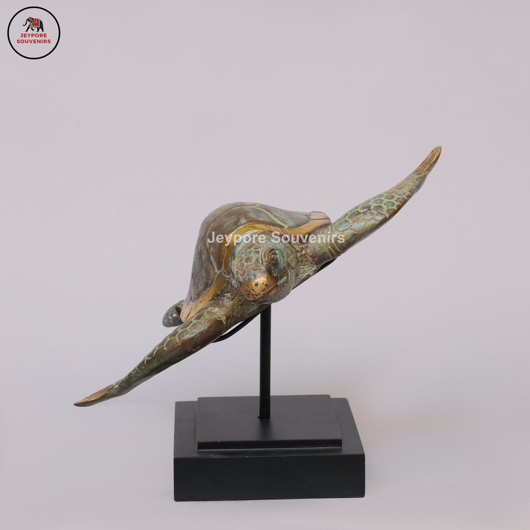 Handcrafted Brass Sea Turtle Sculpture with Antique Gold Fininsh