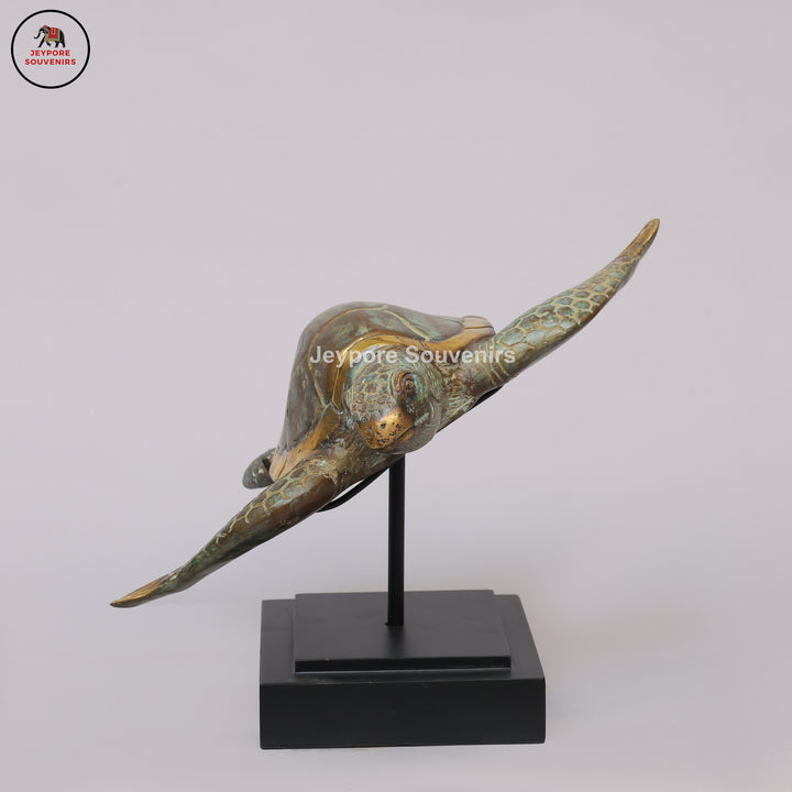 Handcrafted Brass Sea Turtle Sculpture with Antique Gold Fininsh