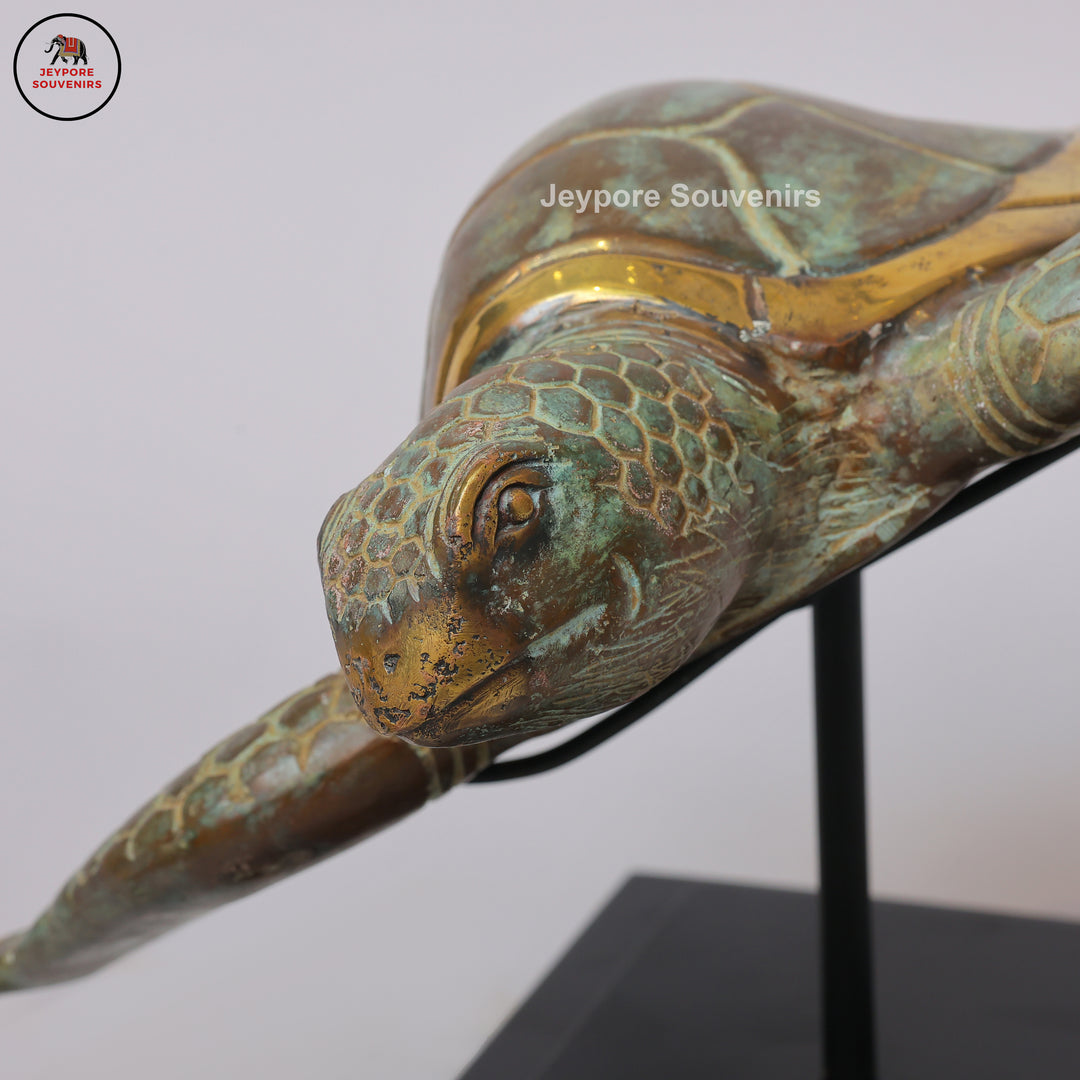 Handcrafted Brass Sea Turtle Sculpture with Antique Gold Fininsh