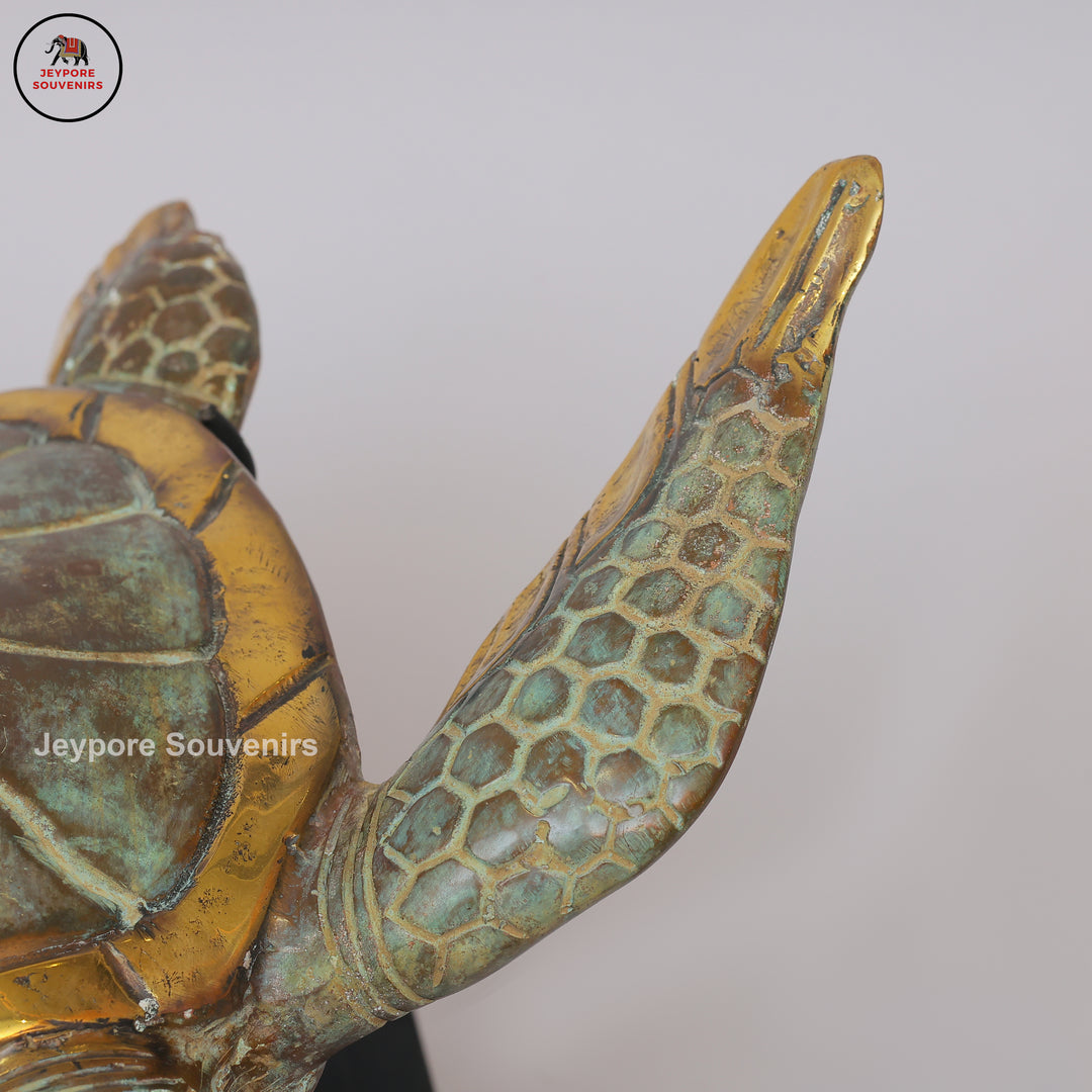 Handcrafted Brass Sea Turtle Sculpture with Antique Gold Fininsh