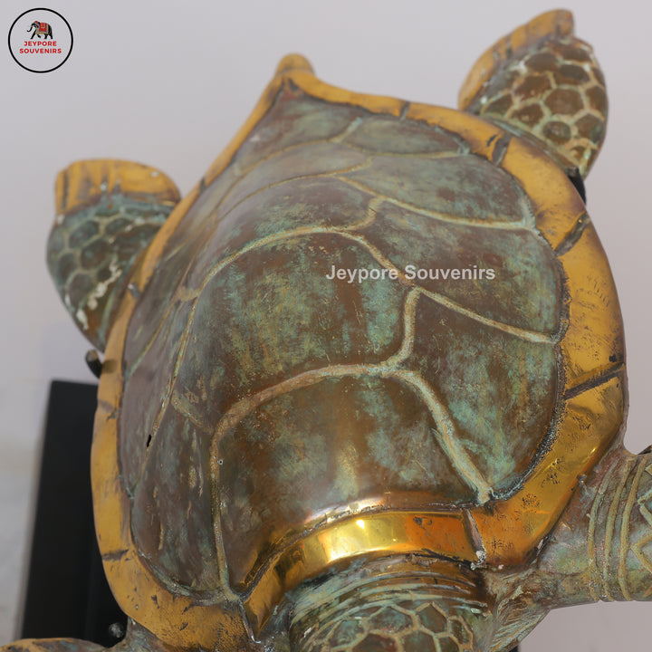 Handcrafted Brass Sea Turtle Sculpture with Antique Gold Fininsh