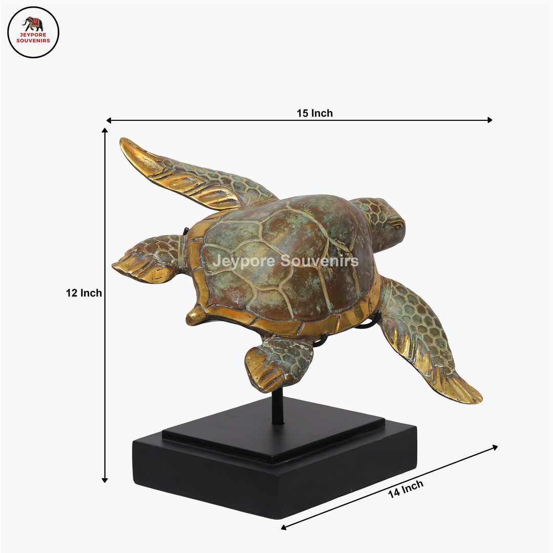 Handcrafted Brass Sea Turtle Sculpture with Antique Gold Fininsh