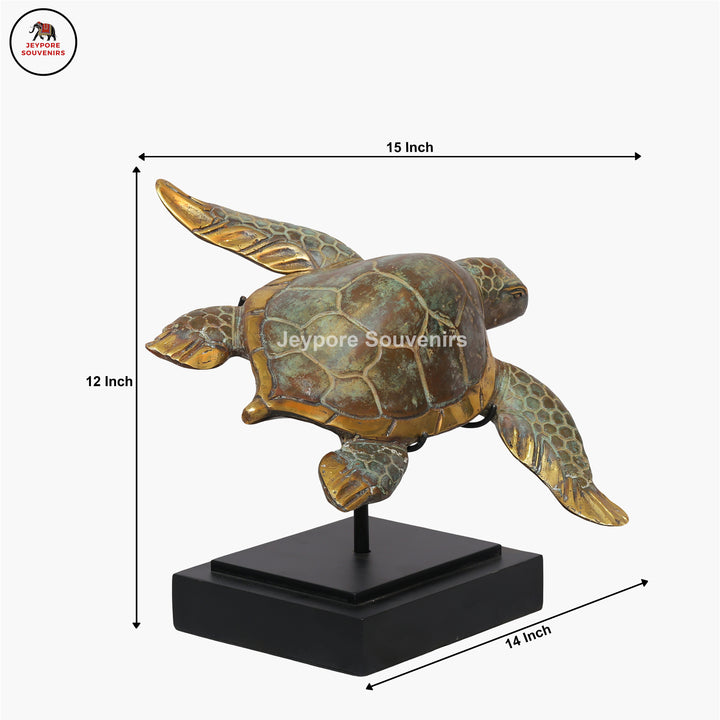 Handcrafted Brass Sea Turtle Sculpture with Antique Gold Fininsh