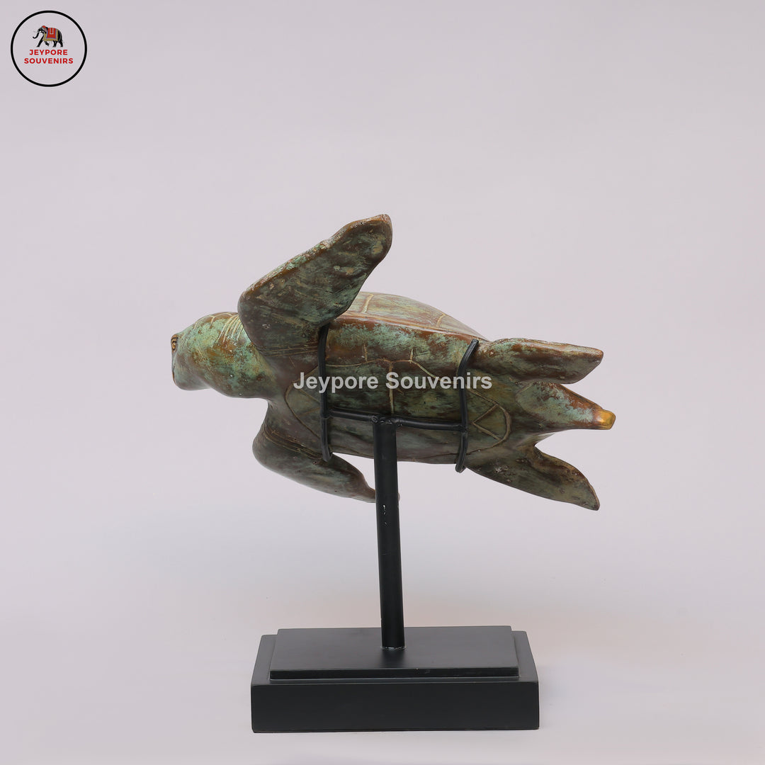 Handcrafted Brass Sea Turtle Sculpture with Green Patina