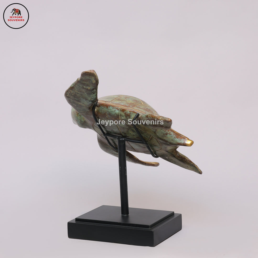 Handcrafted Brass Sea Turtle Sculpture with Green Patina
