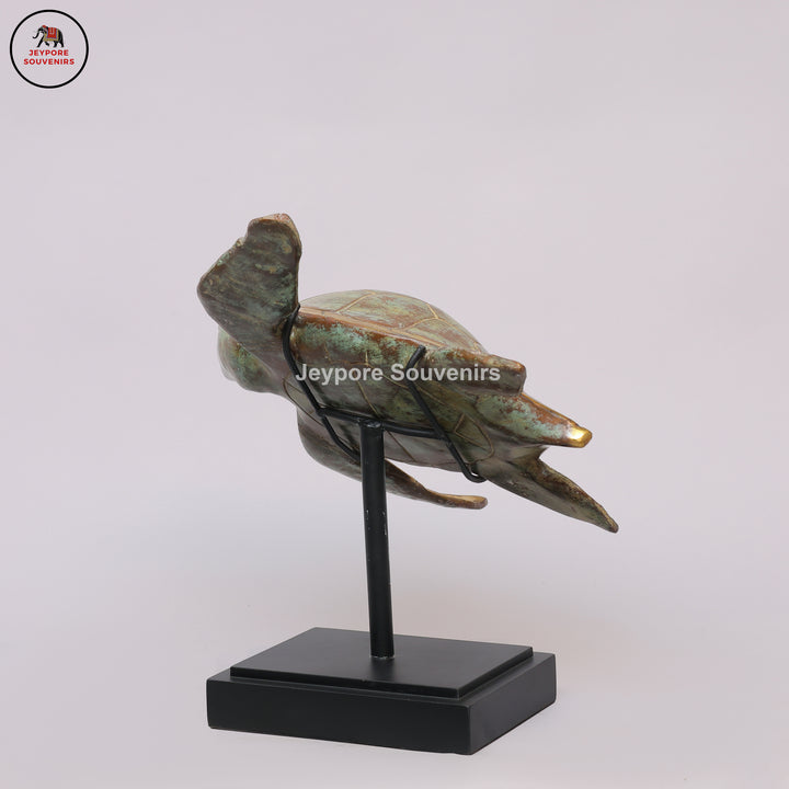 Handcrafted Brass Sea Turtle Sculpture with Green Patina