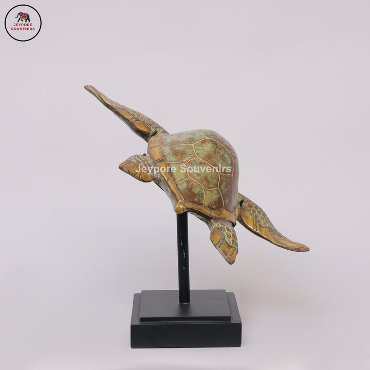 Handcrafted Brass Sea Turtle Sculpture with Green Patina