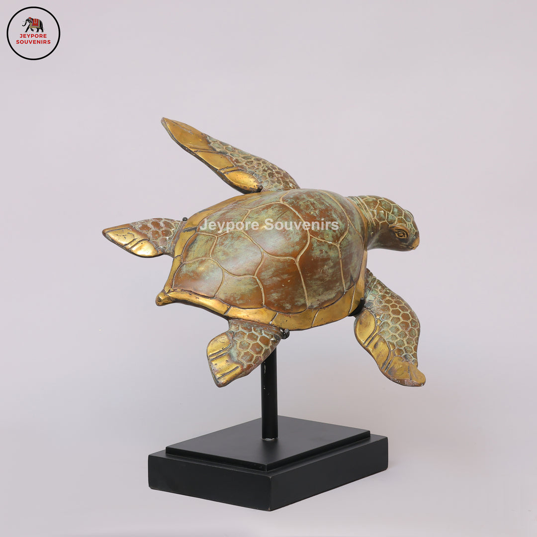 Handcrafted Brass Sea Turtle Sculpture with Green Patina