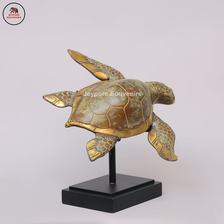 Handcrafted Brass Sea Turtle Sculpture with Green Patina
