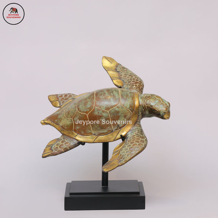 Handcrafted Brass Sea Turtle Sculpture with Green Patina