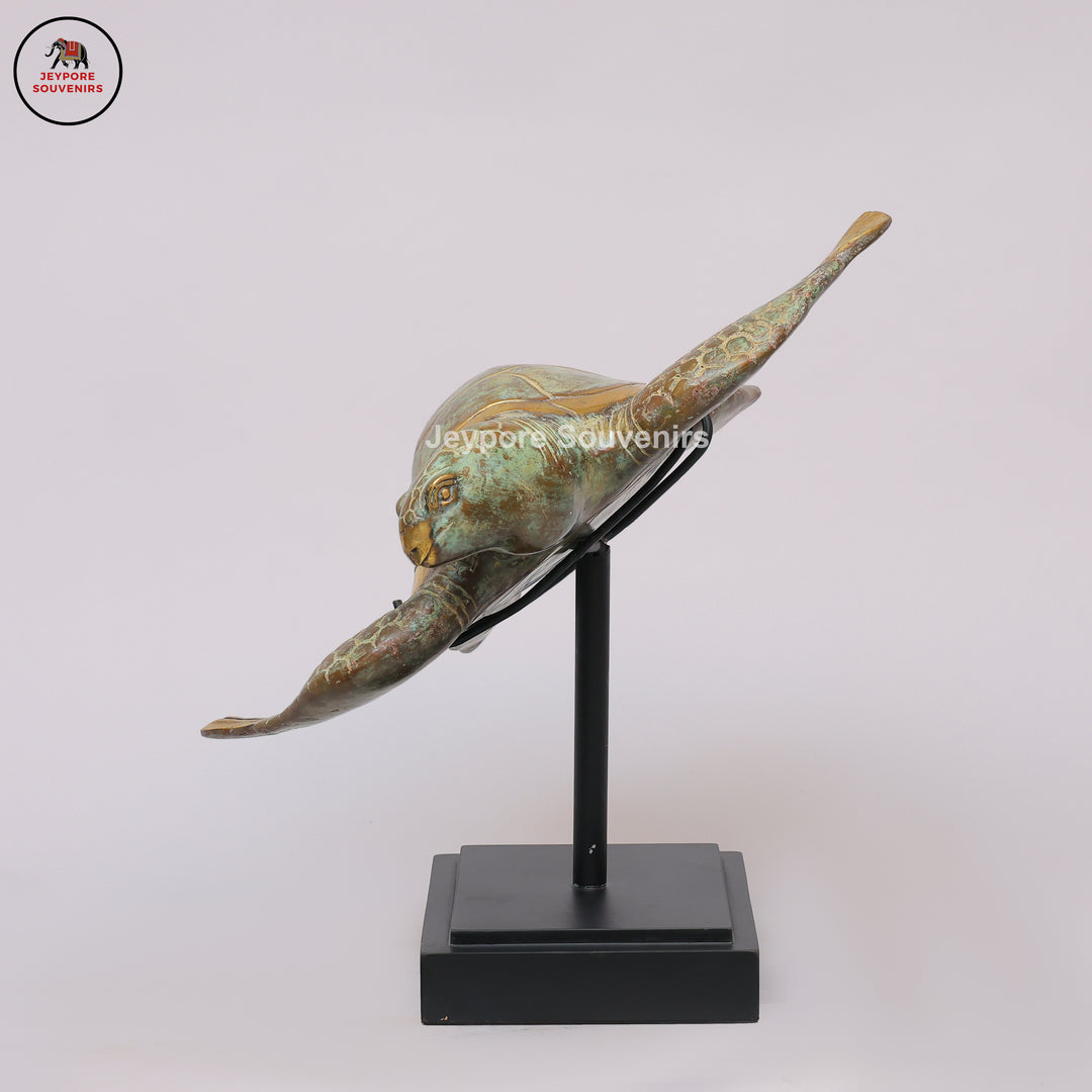 Handcrafted Brass Sea Turtle Sculpture with Green Patina