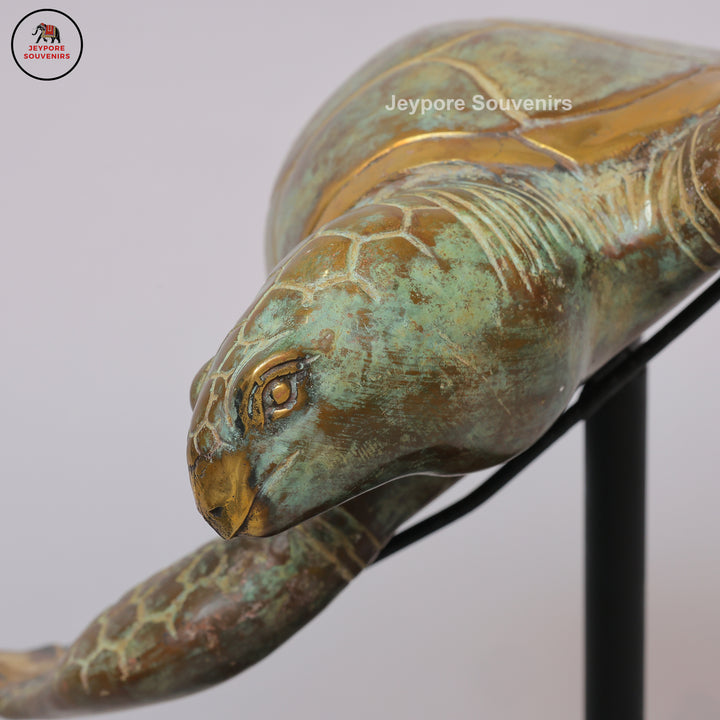 Handcrafted Brass Sea Turtle Sculpture with Green Patina