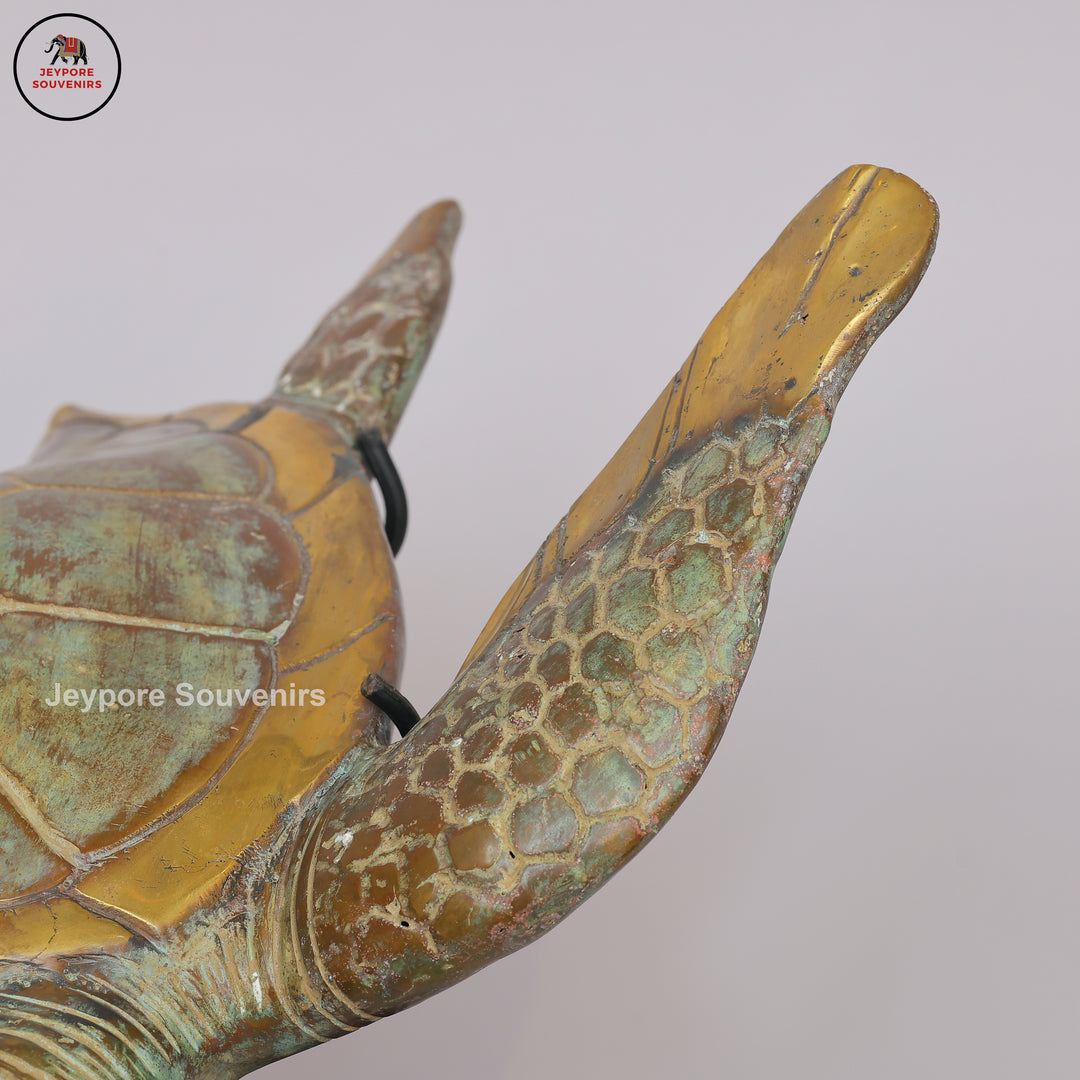 Handcrafted Brass Sea Turtle Sculpture with Green Patina