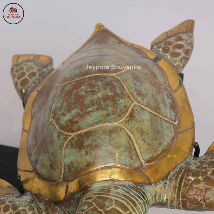 Handcrafted Brass Sea Turtle Sculpture with Green Patina