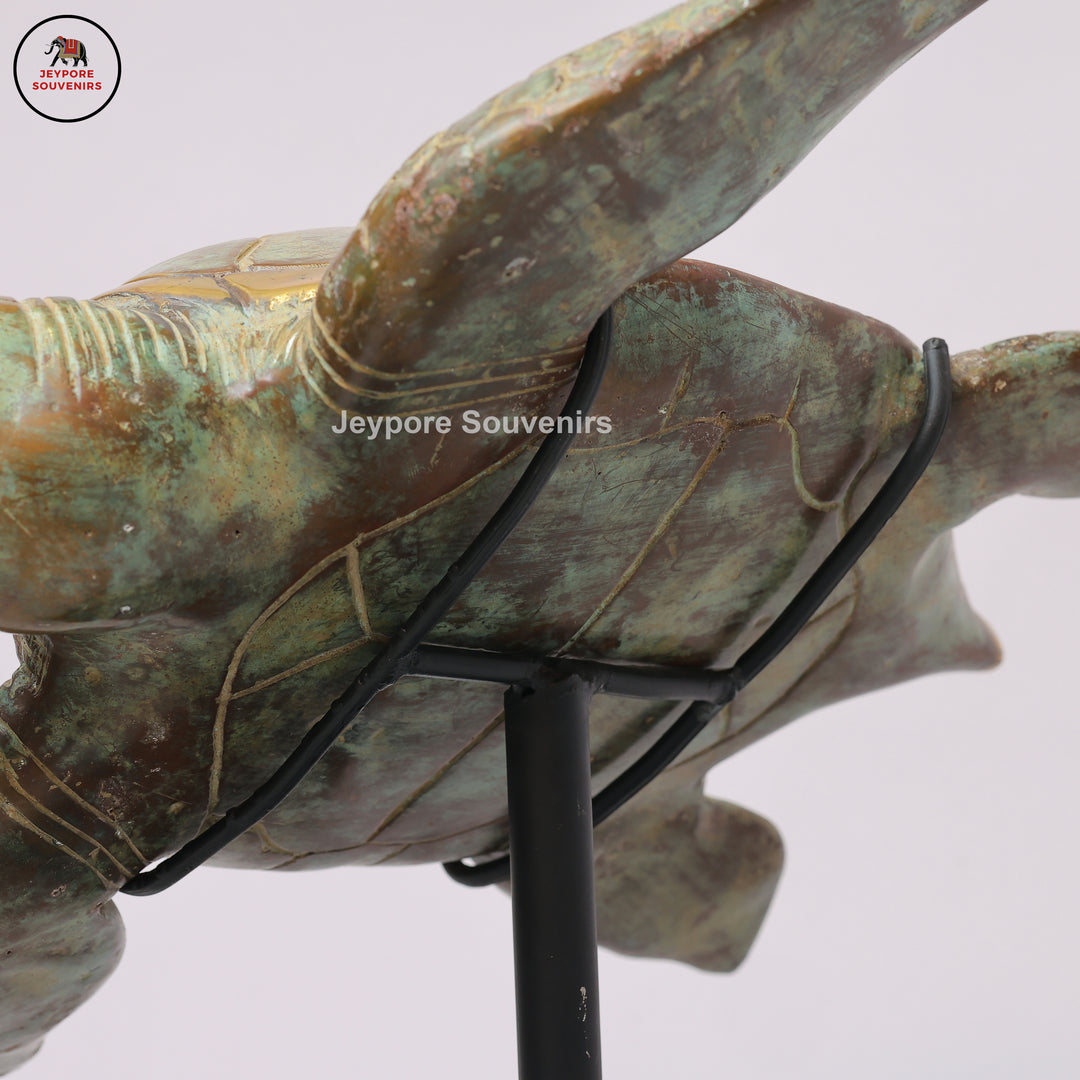 Handcrafted Brass Sea Turtle Sculpture with Green Patina