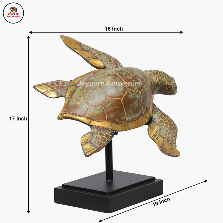 Handcrafted Brass Sea Turtle Sculpture with Green Patina