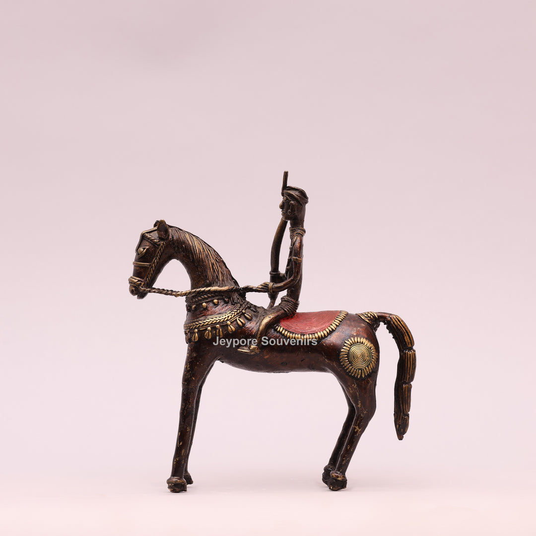 Handcrafted Brass Dhokra Horse with a Rider Sculpture