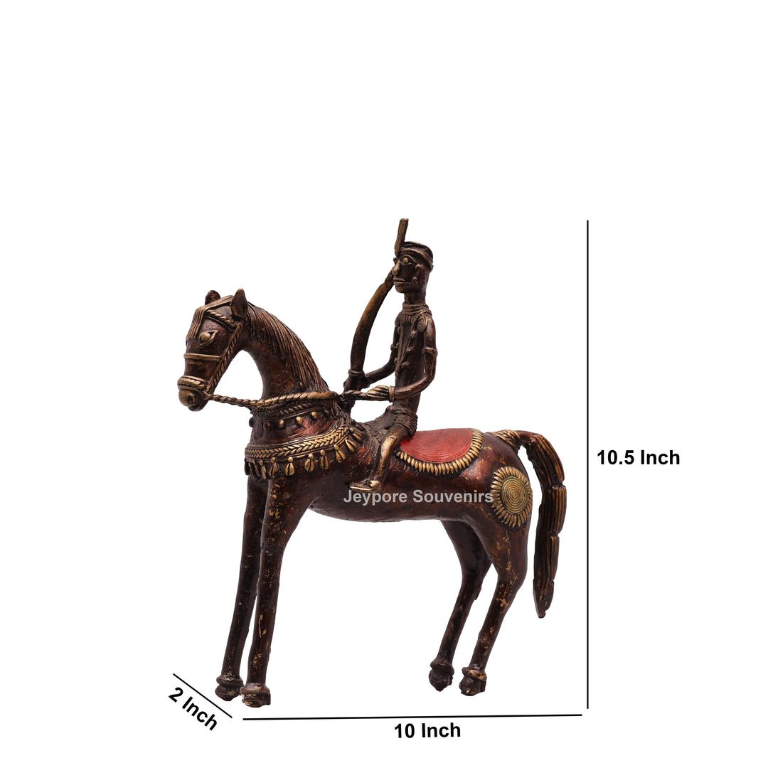 Handcrafted Brass Dhokra Horse with a Rider Sculpture