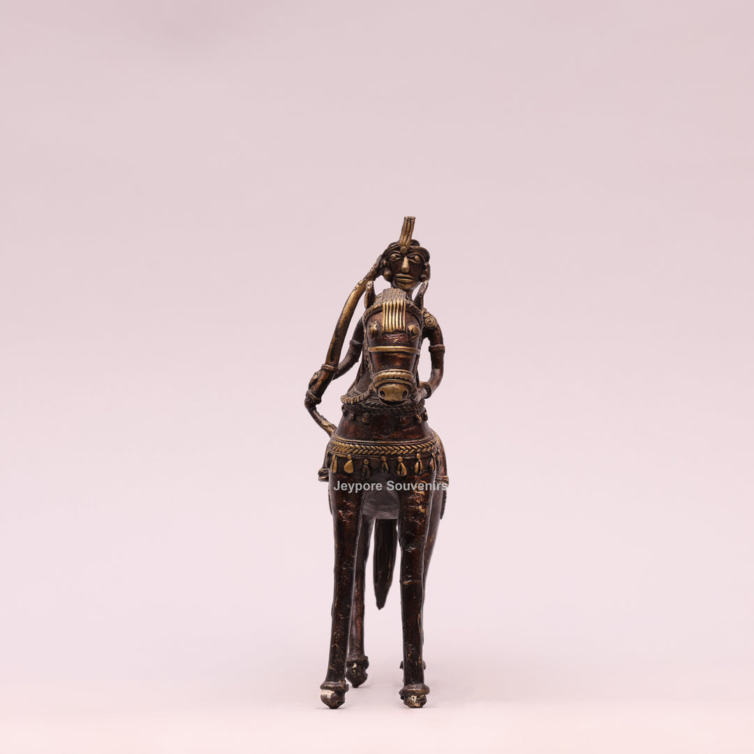 Handcrafted Brass Dhokra Horse with a Rider Sculpture