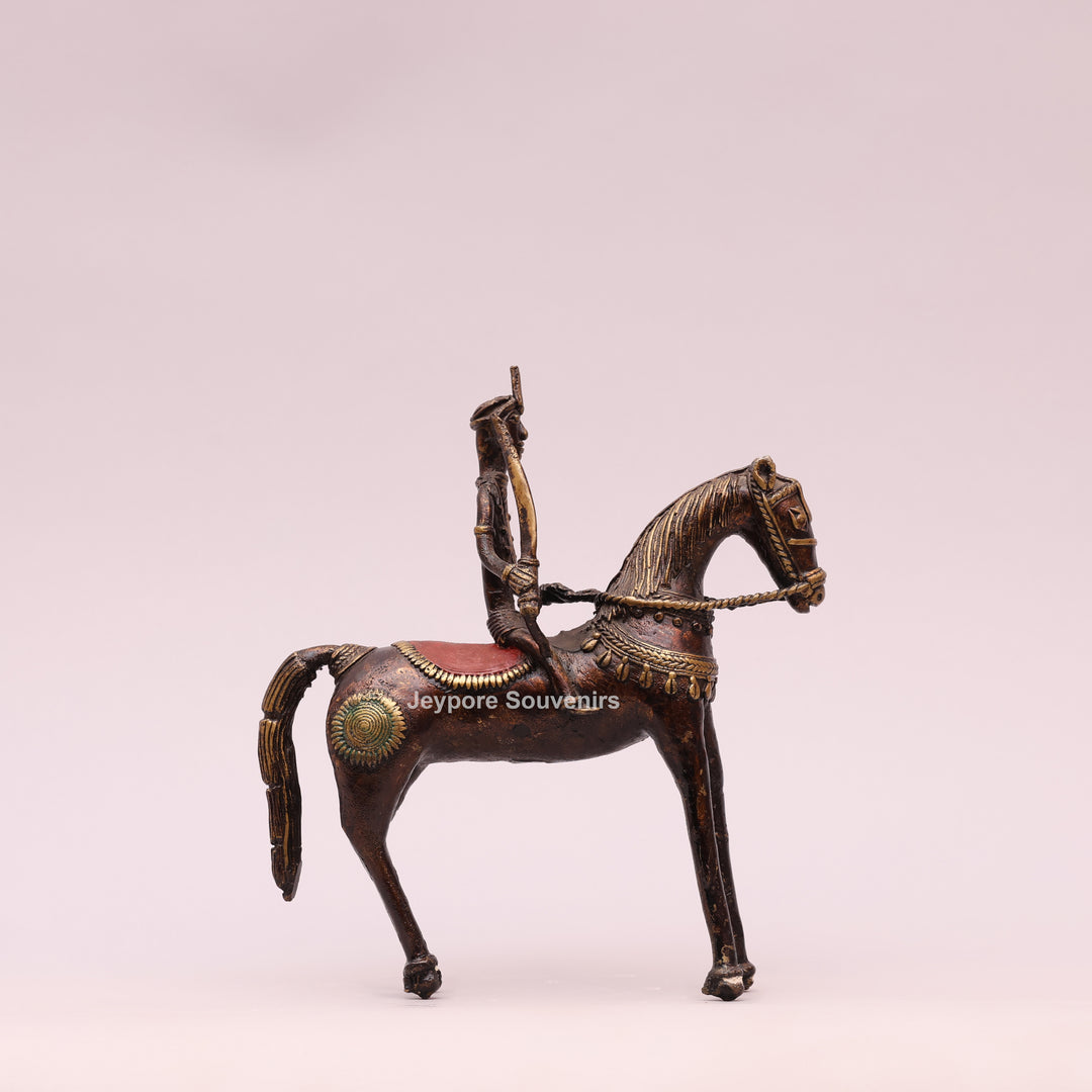 Handcrafted Brass Dhokra Horse with a Rider Sculpture
