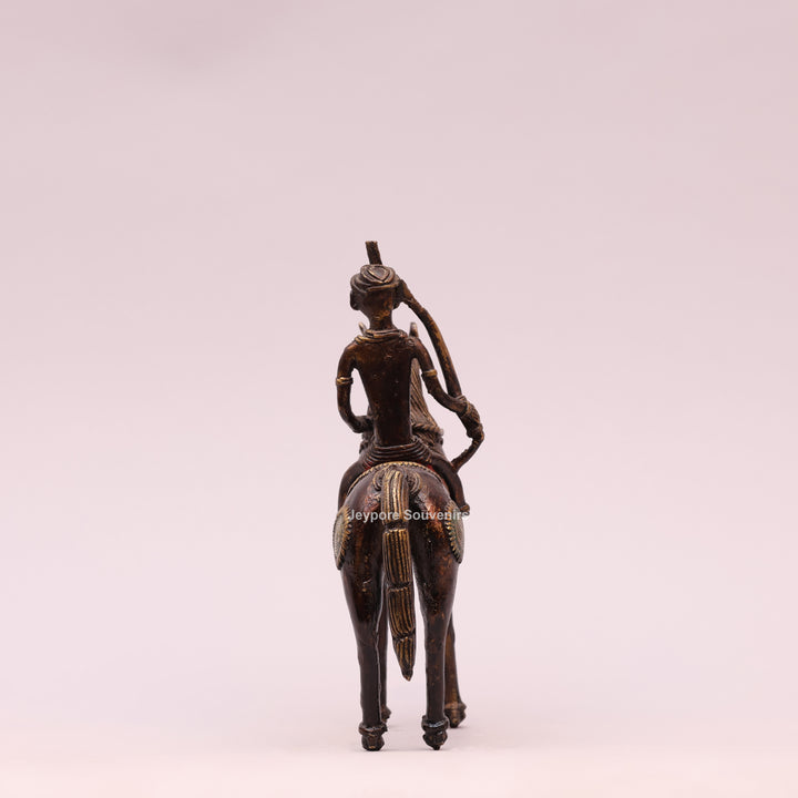 Handcrafted Brass Dhokra Horse with a Rider Sculpture