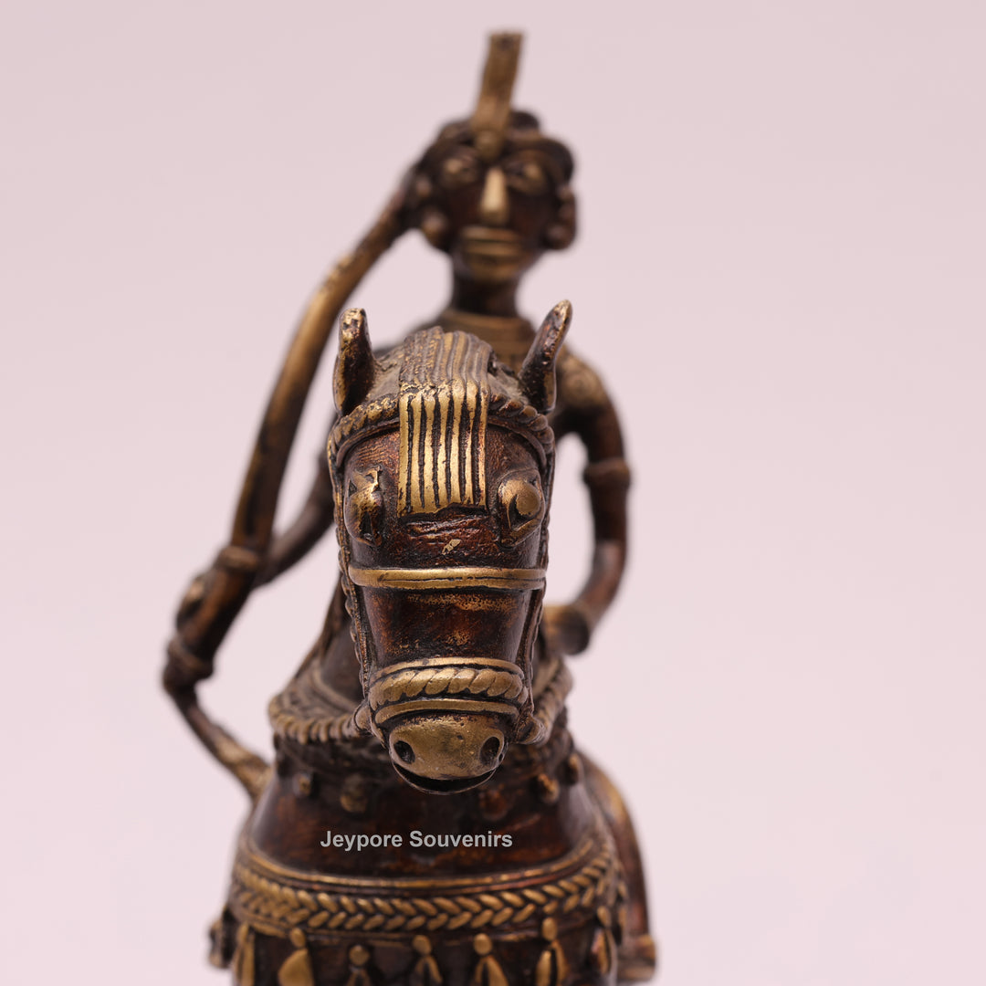 Handcrafted Brass Dhokra Horse with a Rider Sculpture