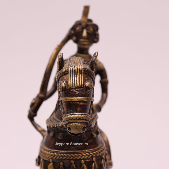 Handcrafted Brass Dhokra Horse with a Rider Sculpture