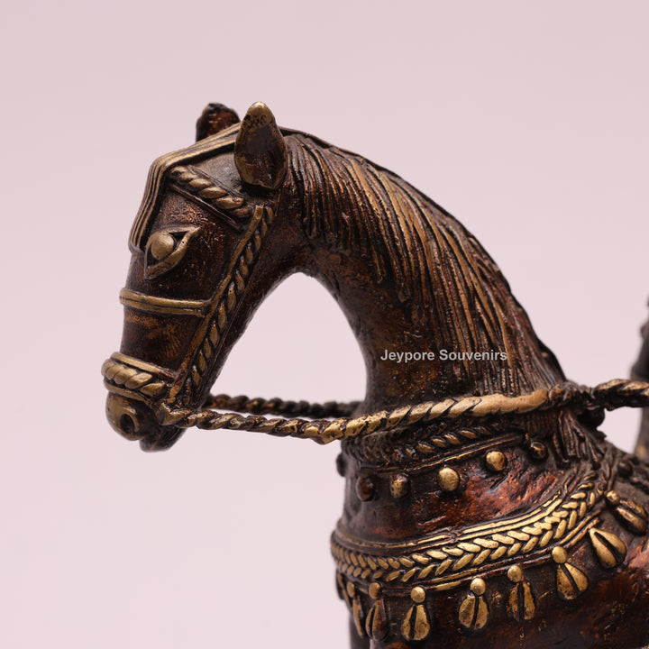 Handcrafted Brass Dhokra Horse with a Rider Sculpture