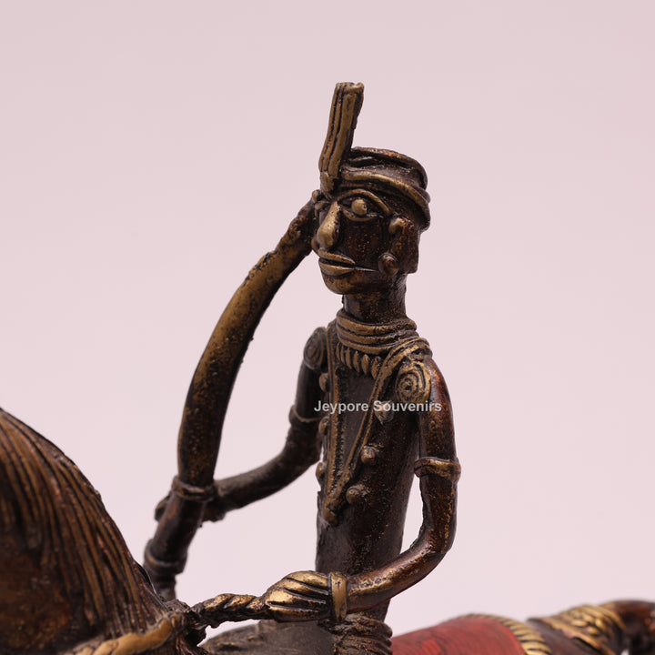 Handcrafted Brass Dhokra Horse with a Rider Sculpture