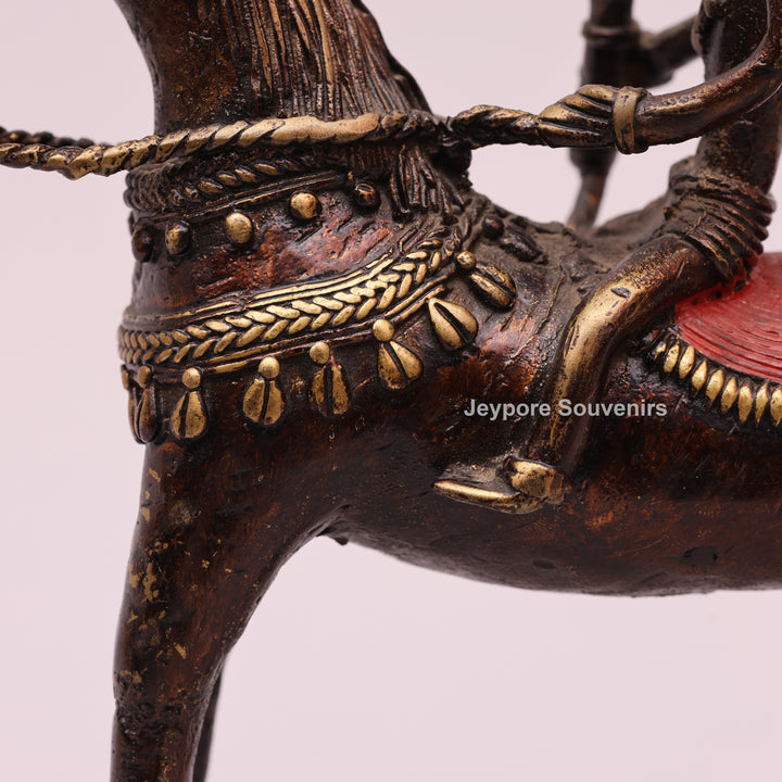Handcrafted Brass Dhokra Horse with a Rider Sculpture
