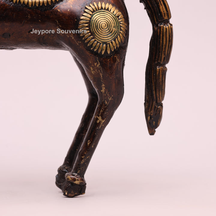 Handcrafted Brass Dhokra Horse with a Rider Sculpture