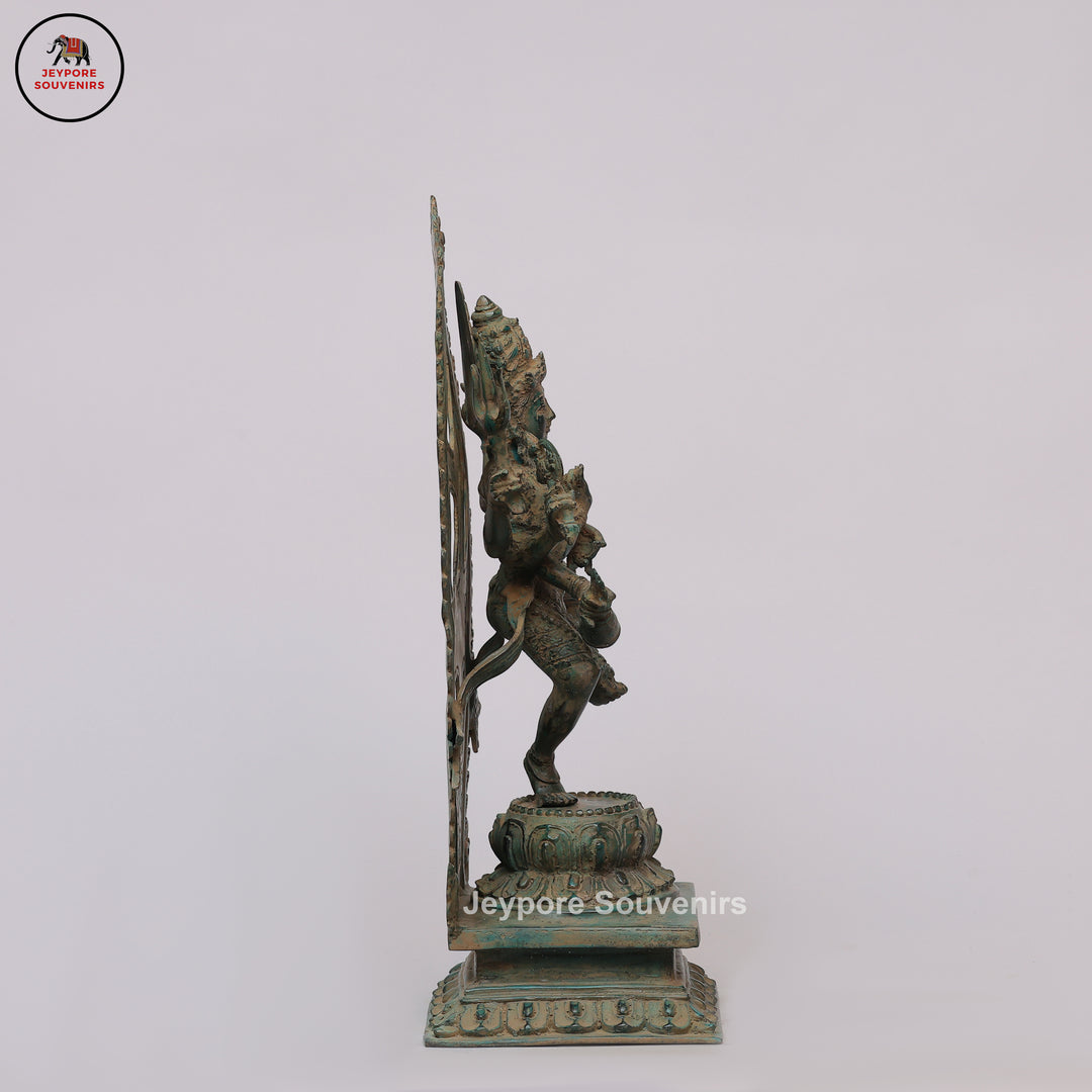 Antique Brass Six-Armed Dancing Durga Idol with Prabhavali