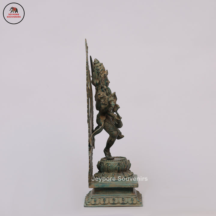Antique Brass Six-Armed Dancing Durga Idol with Prabhavali