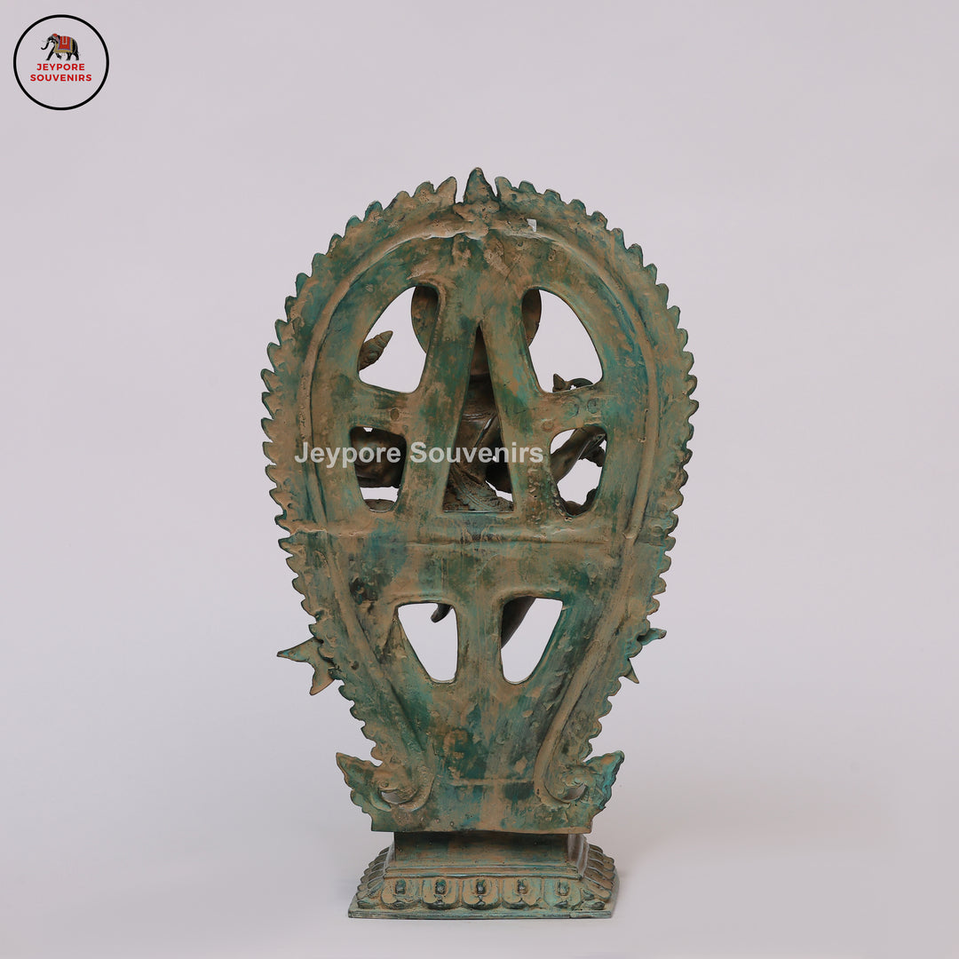 Antique Brass Six-Armed Dancing Durga Idol with Prabhavali