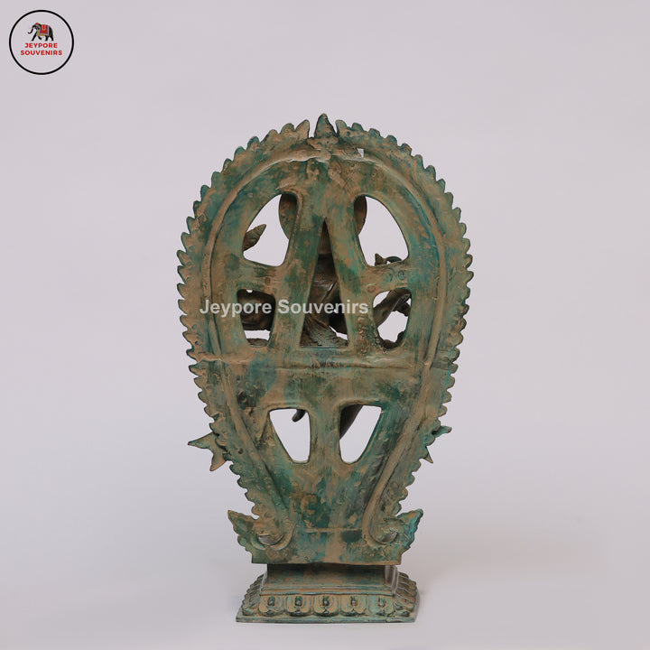 Antique Brass Six-Armed Dancing Durga Idol with Prabhavali