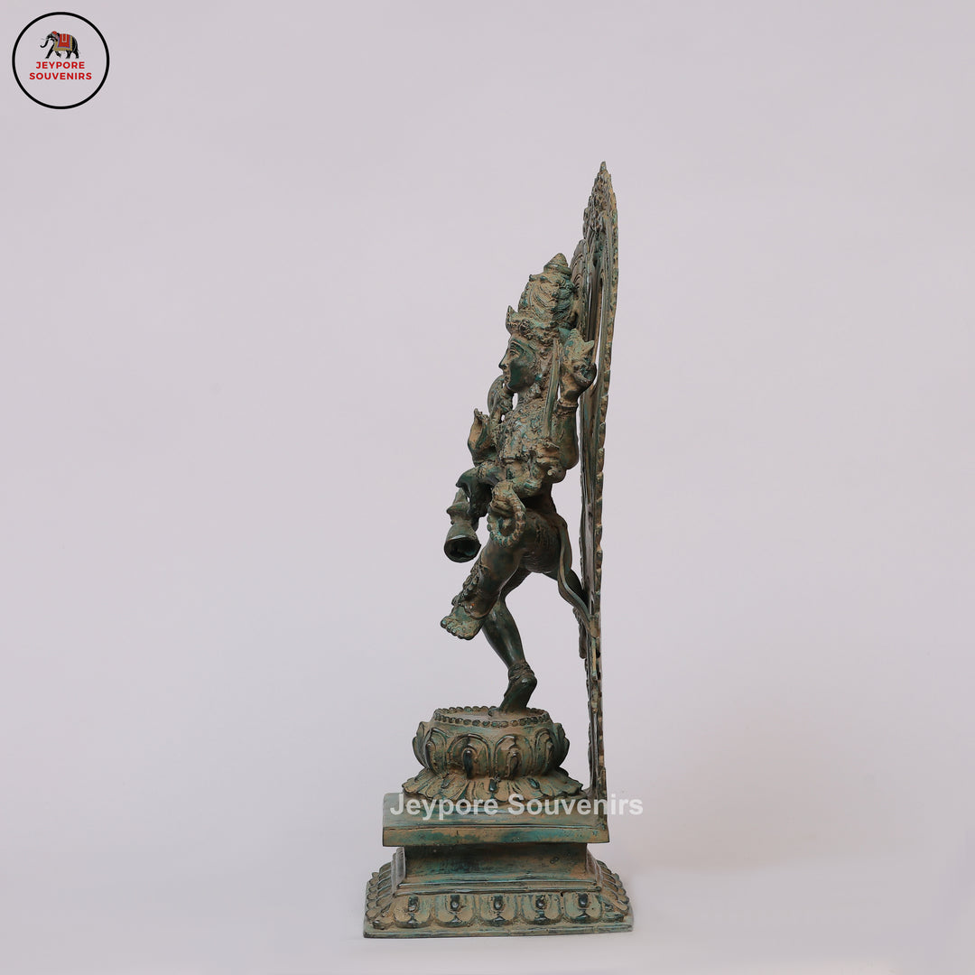 Antique Brass Six-Armed Dancing Durga Idol with Prabhavali