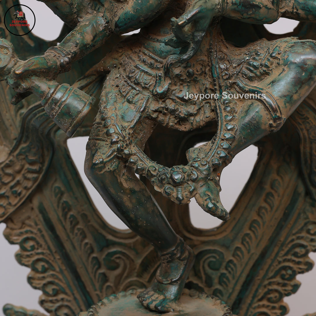 Antique Brass Six-Armed Dancing Durga Idol with Prabhavali