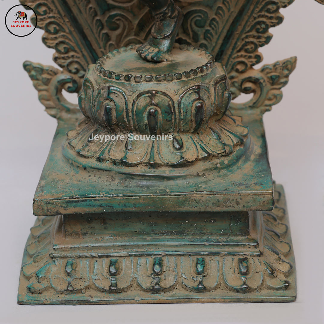 Antique Brass Six-Armed Dancing Durga Idol with Prabhavali