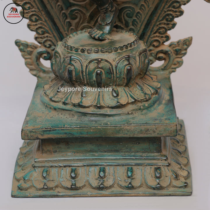Antique Brass Six-Armed Dancing Durga Idol with Prabhavali