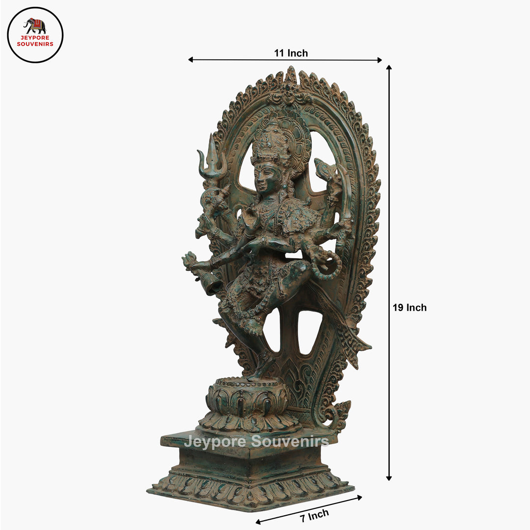 Antique Brass Six-Armed Dancing Durga Idol with Prabhavali