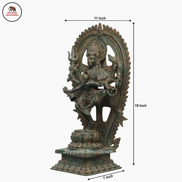 Antique Brass Six-Armed Dancing Durga Idol with Prabhavali