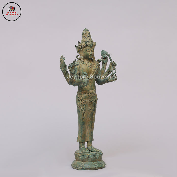 Antique Bronze Multi-Armed Shiva Statue on Lotus Base