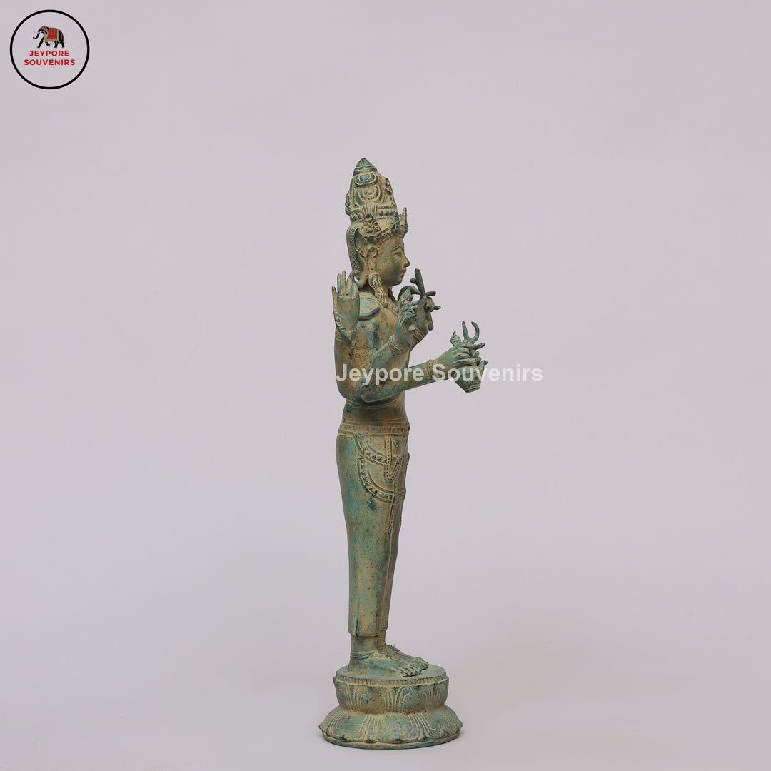 Antique Bronze Multi-Armed Shiva Statue on Lotus Base